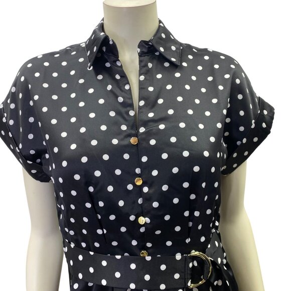 French Connection Women's Satin Blk/White Polka Dot Dress Sm NWT - Picture 8 of 12